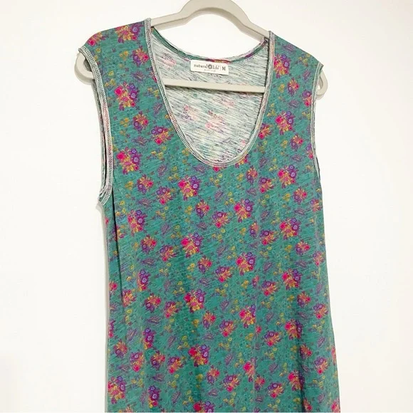 Naturallife Hangout Floral Cotton Midi Dress in Green M Oversized Pockets - Picture 3 of 9